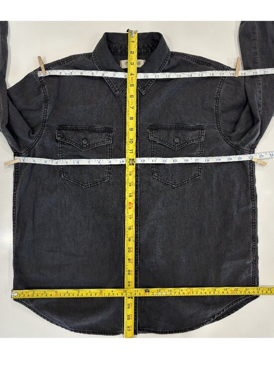 Medium Dark Gray Denim Shirt Button Up Cuff Collared Western Cowgirl Distressed - Picture 12 of 12